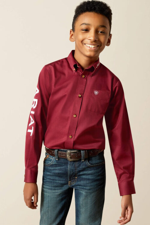 Ariat Team Logo Twill Classic Fit Shirt Burgundy White