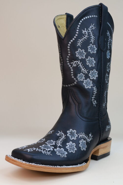 Floral Embroidered Square Toe Boots