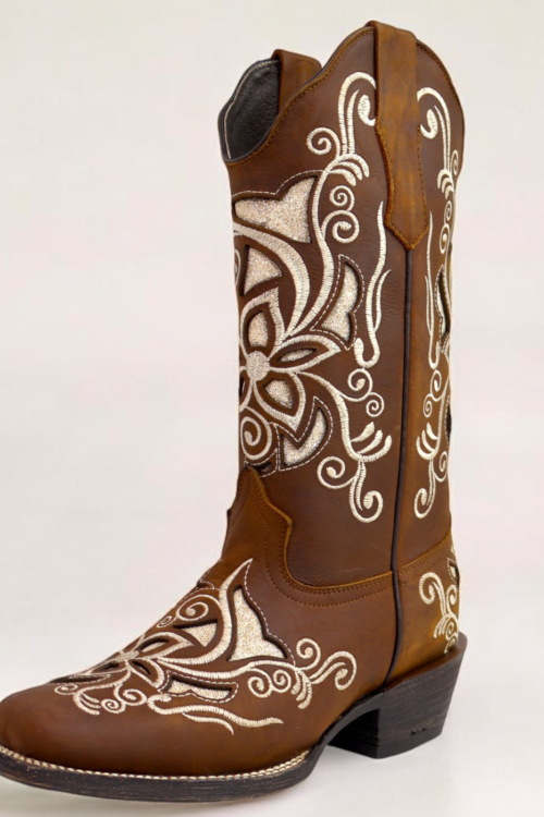 Crazy Lazer Floral Embroidered Rodeo Toe Boots