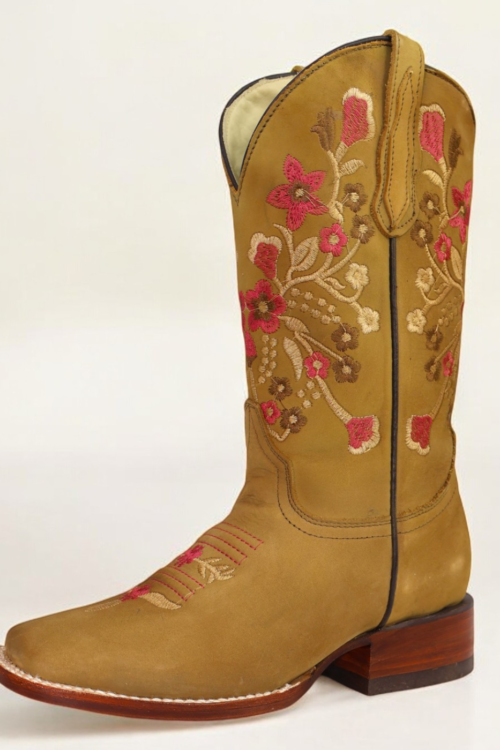 Floral Embroidered Square Toe Boots