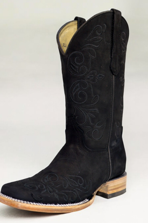 Embroidered Nobuck Square Toe Boots