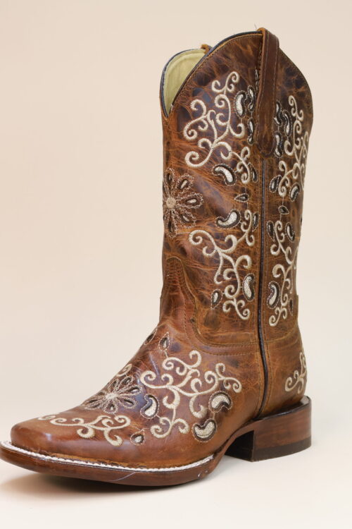 Ebano Floral Embroidered Lazer Square Toe Boots