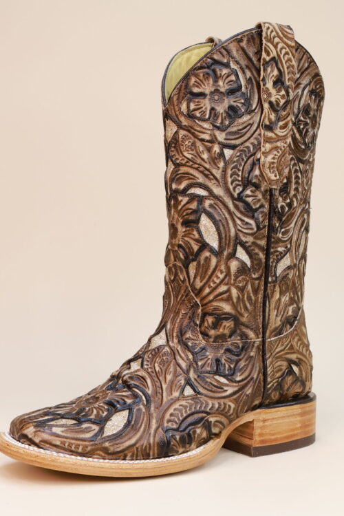 Floral Hand Tooled Lazer Square Toe Boots