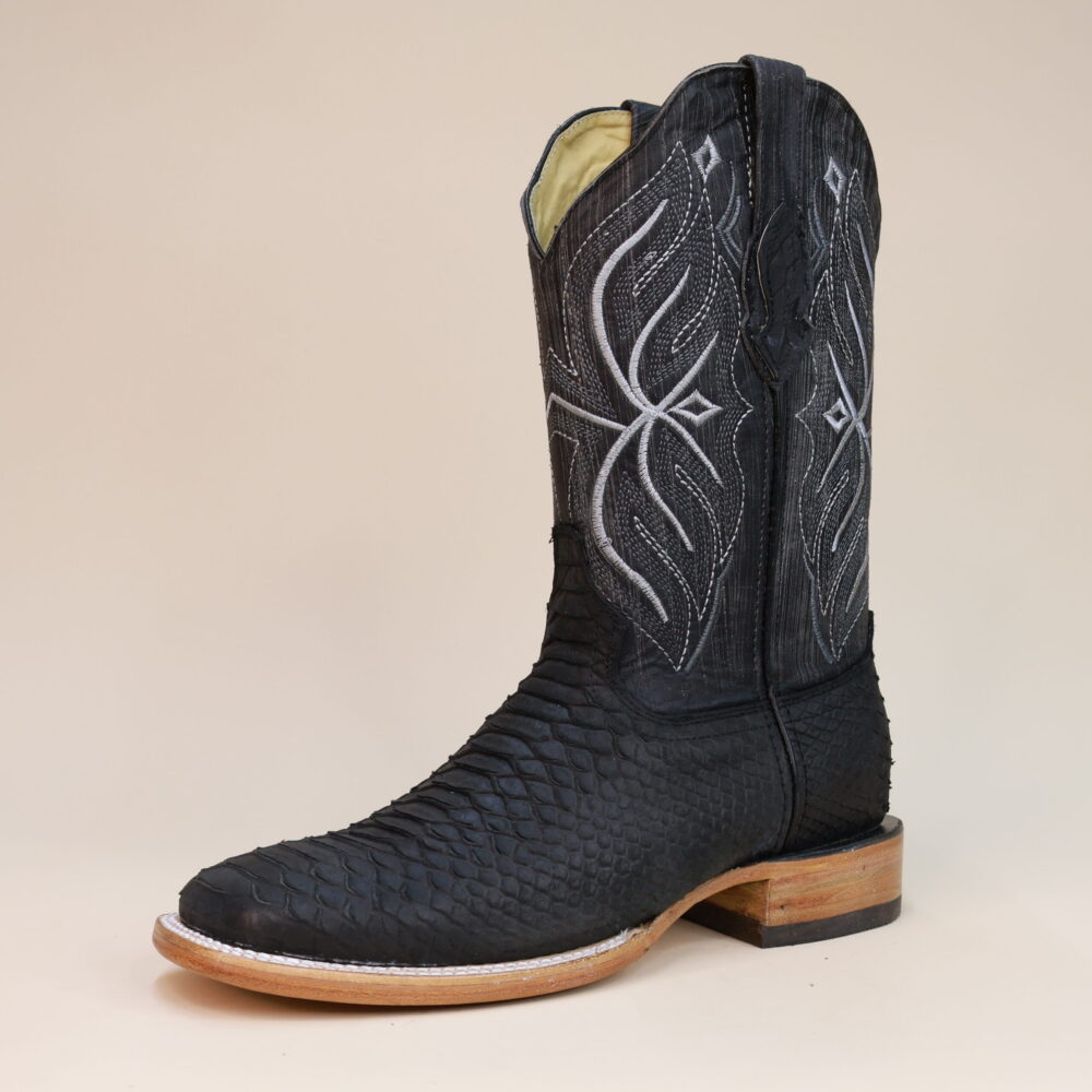 Python Nobuck Square Toe Boots Black
