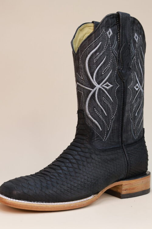 Python Nobuck Square Toe Boots Black