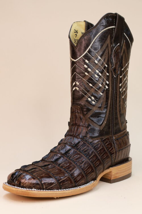 Caiman Tail Square Toe Boots Brown