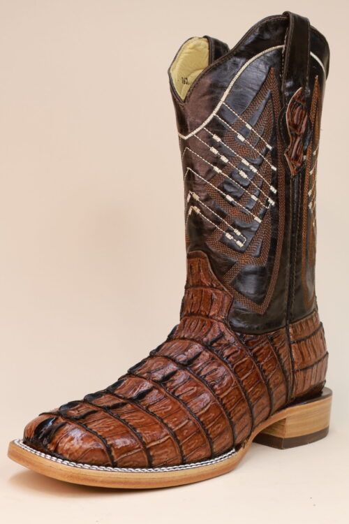 Caiman Tail Square Toe Boots Cognac