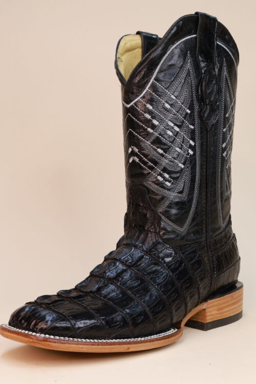 Caiman Tail Square Toe Boots Black