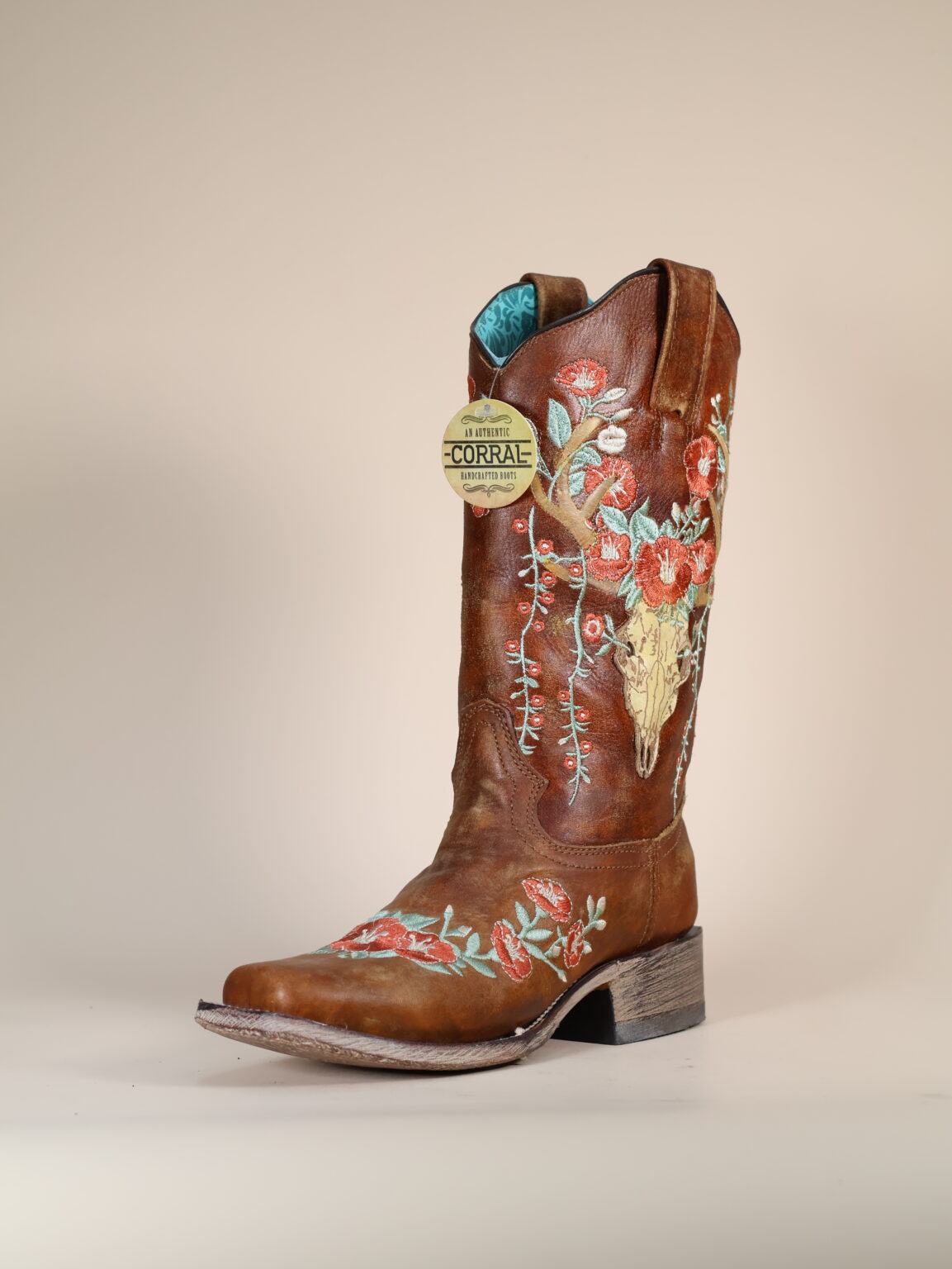 Corral Women's Deer Skull Overlay Western Boots Square Toe