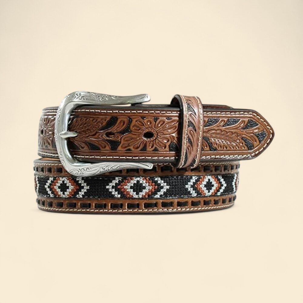 Men’s Southwestern Embroidered Buck Lace Floral Belt