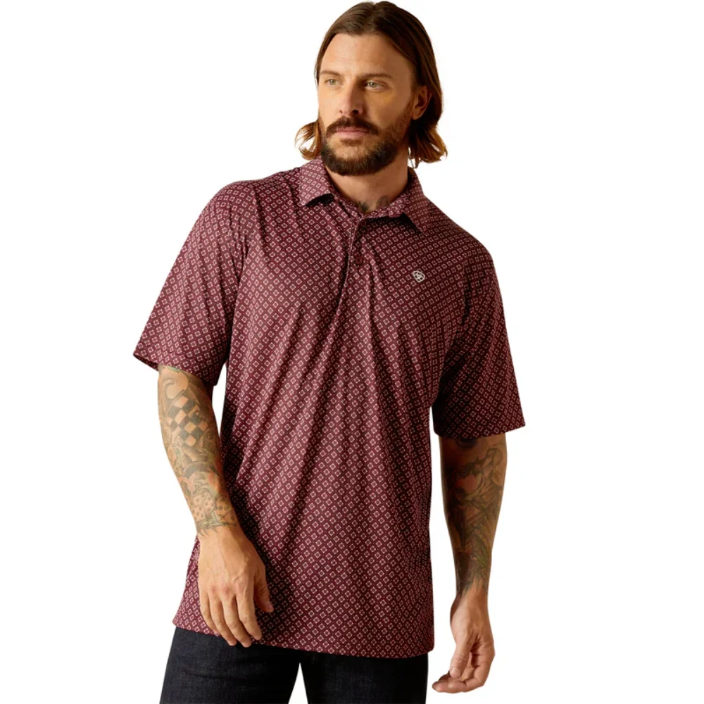 All Over Print Polo Dark Redwood