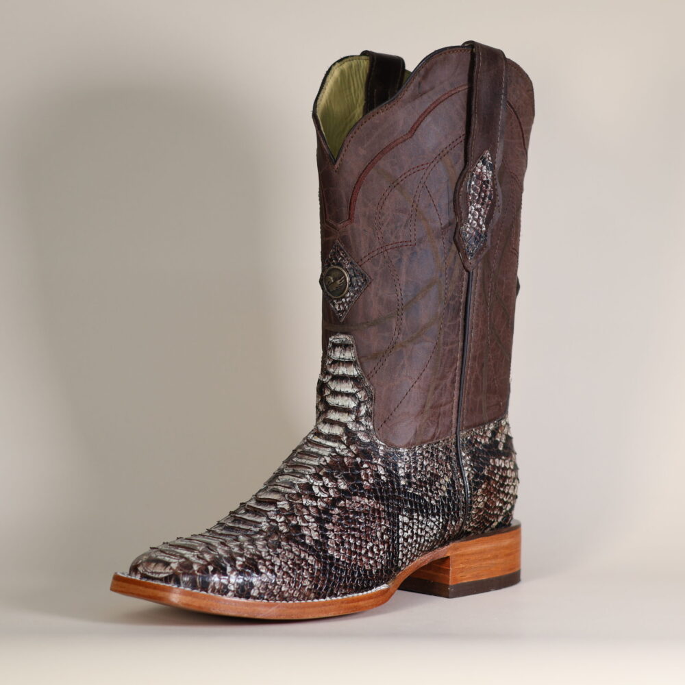 Python Oyster Lacer Cut Square Toe Boots Chocolate