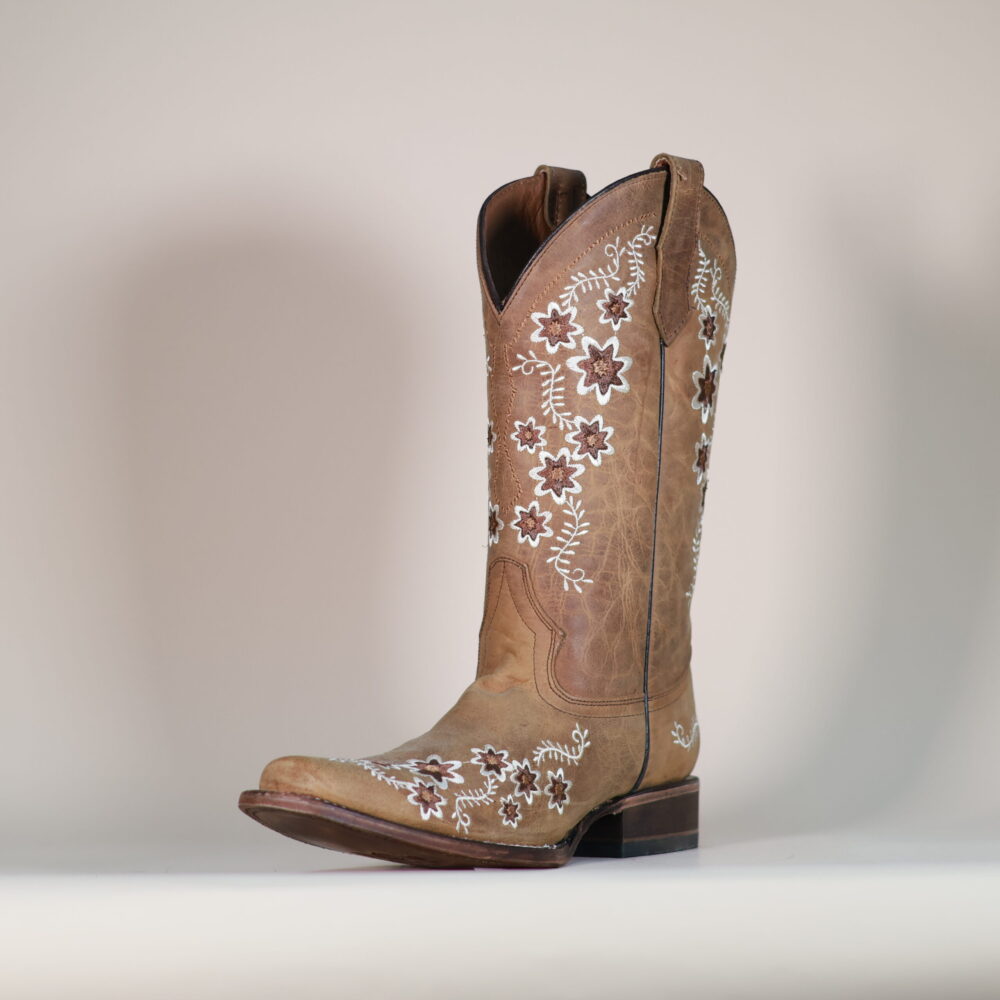 Circle G Women’s Tan Floral Embroidery Square Toe Boots